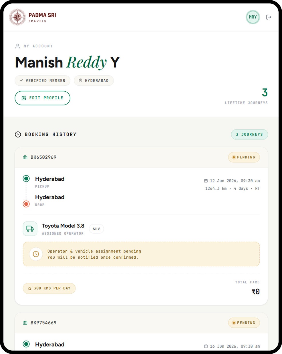 Customer Booking Portal Screenshot